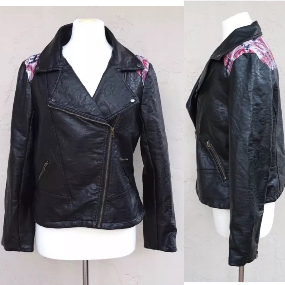 Chelsea & Violet Faux Leather Jacket Aztec black